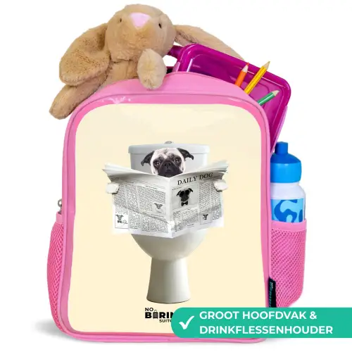 Hondje Leest de Krant Kinderrugzak - Roze middel -inhoud_NL