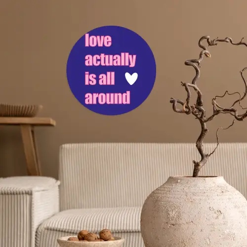 Tekst - Valentijn - Love - Blauw Wandcirkel behangsticker klein -sfeer1
