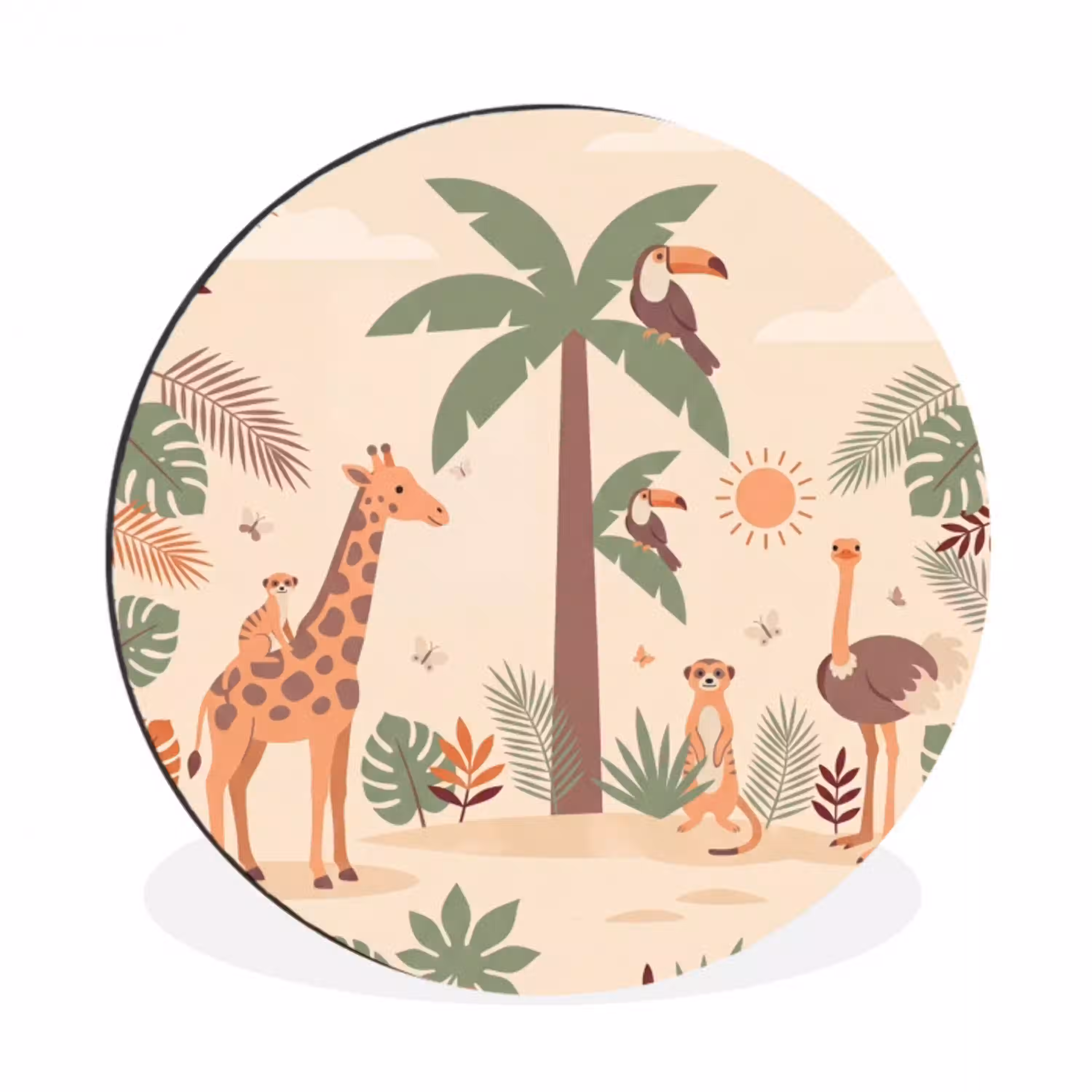 Dieren - Tropisch - Safari - Kleurrijk Wandcirkel aluminium klein -3d