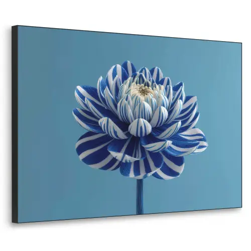 Bloem - Blauw - Bloemblaadjes - Streepjes Textielframe zwart klein -3d