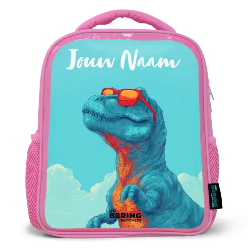 Dino - Zonnebril - Blauw Kinderrugzak - Roze middel -3d