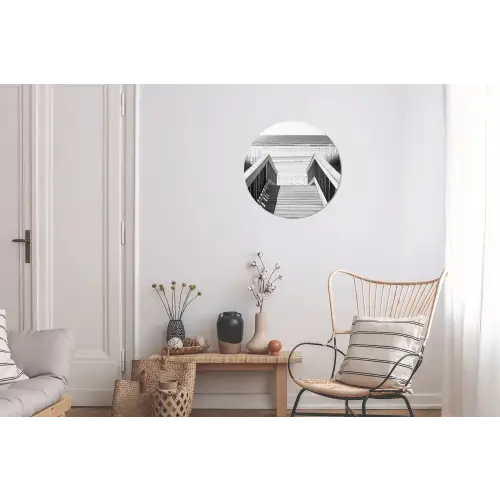Loopbrug - Hout - Strand - Zee Wandcirkel aluminium klein -woonkamer