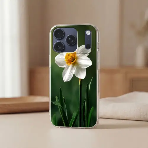 Narcis - Bloem - Wit - Grassprieten Telefoonhoesje iPhone 17 Pro klein -sfeer2