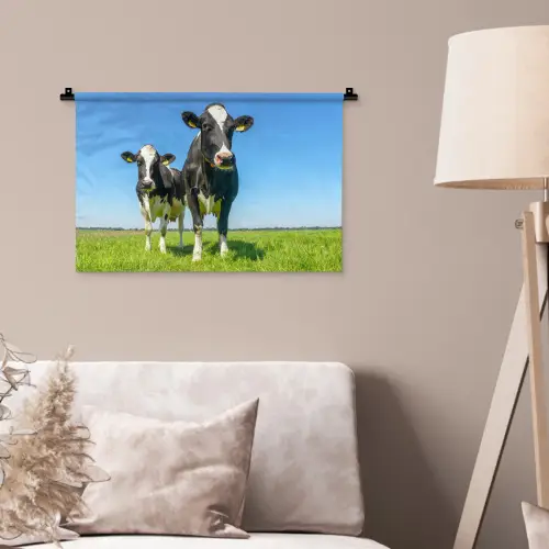 Koeien - Weiland - Gras - Dieren - Boerderij Wandkleed katoen klein -sfeer4
