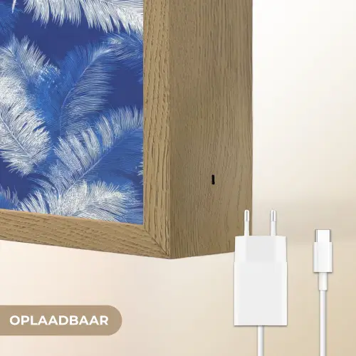 Palmblad - Patroon - Blauw Light Box met batterij (Wandlamp) middel 907 -USP_websiteoplaadbaarNL