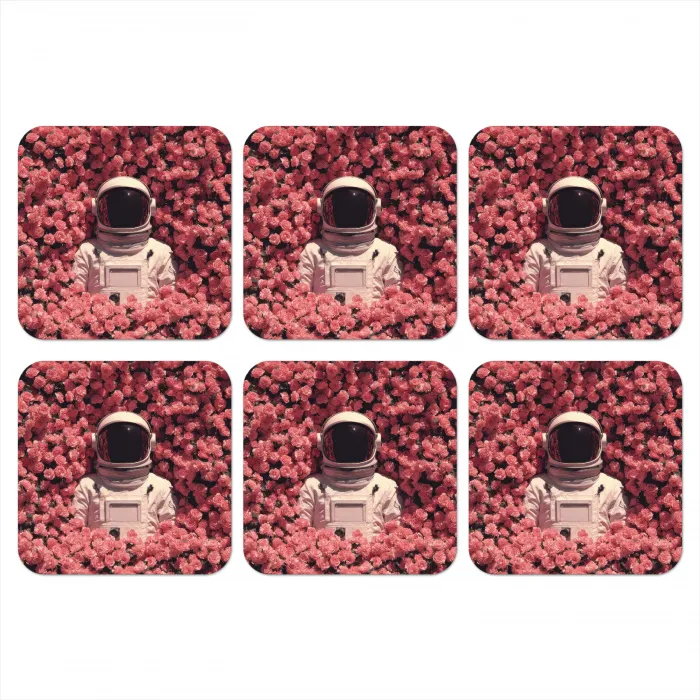 Bloemen - Roze - Astronaut onderzetter kurk middel -3d