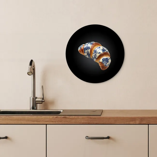 Croissant - Bloemenpatroon - Delftsblauw KitchenYeah - Keuken - Wandcirkel Forex klein -sfeer3