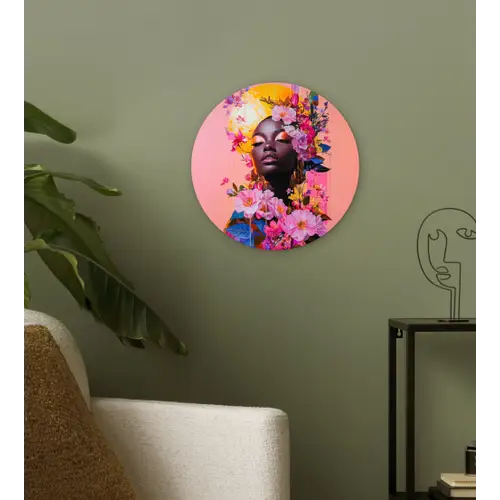 Kleurrijk - Bloemen - Vrouw - Zon Wandcirkel kunststof plaat 5mm dik klein -sfeer3