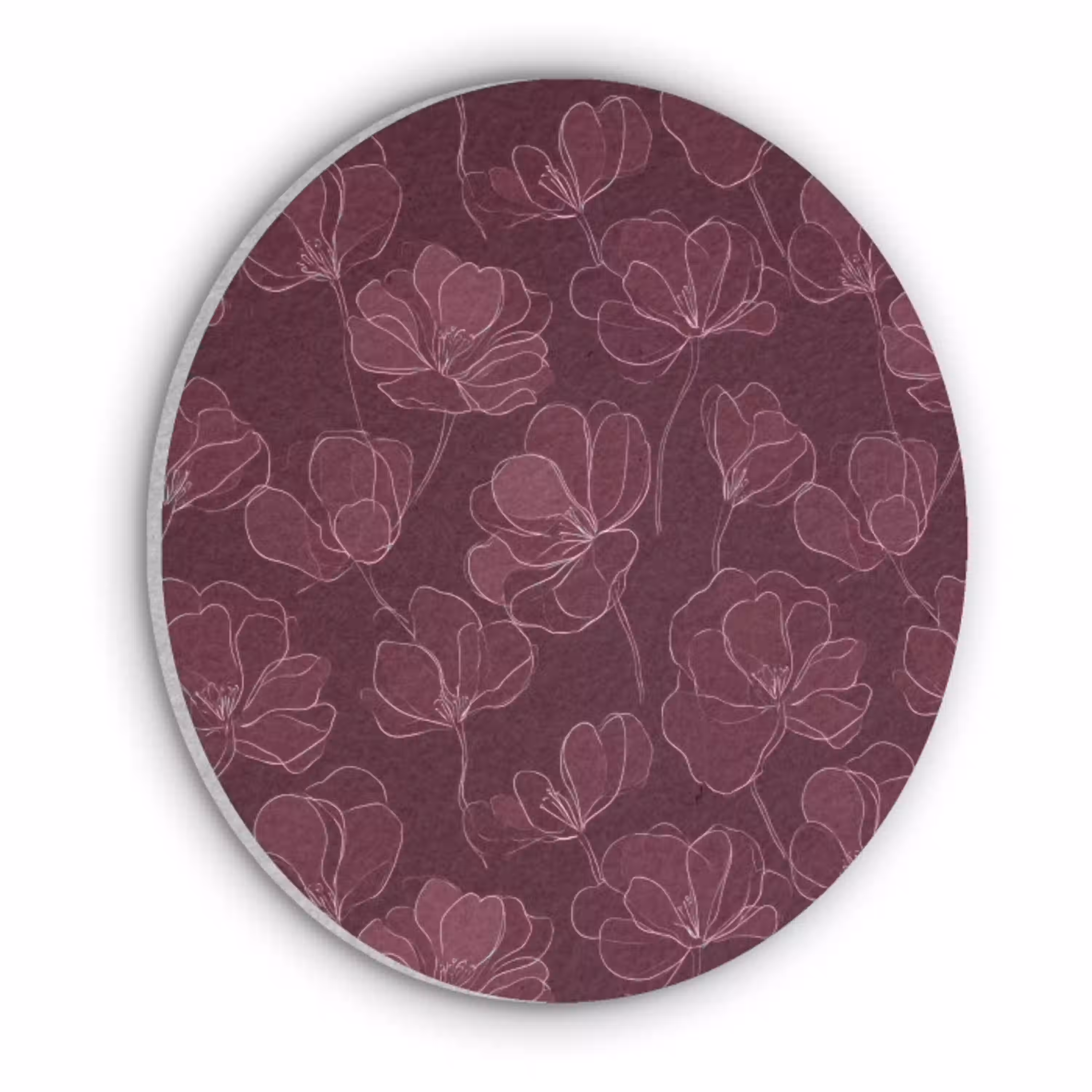 Bloemen - Patroon - Bordeauxrood Akoestische PET Vilt - Rond klein 838 -3d