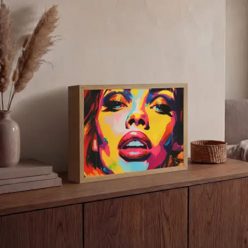 Vrouw - Gezicht - Kleurrijk Light Box met batterij (Wandlamp) middel -sfeer2