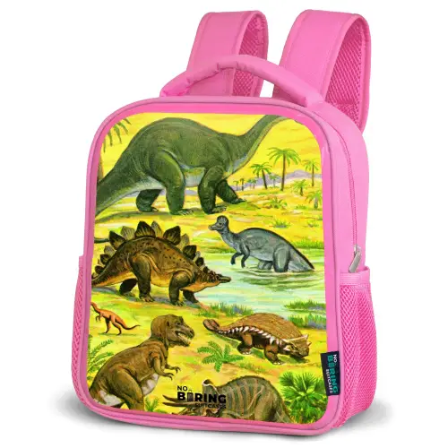 Dinosaurus in Dinosaurusland Kinderrugzak - Roze middel -schuin
