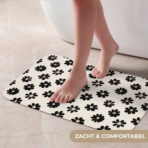 Grafisch - Madeliefjes - Zwart - Beige Badmat klein 997 -USP_ZachtNL