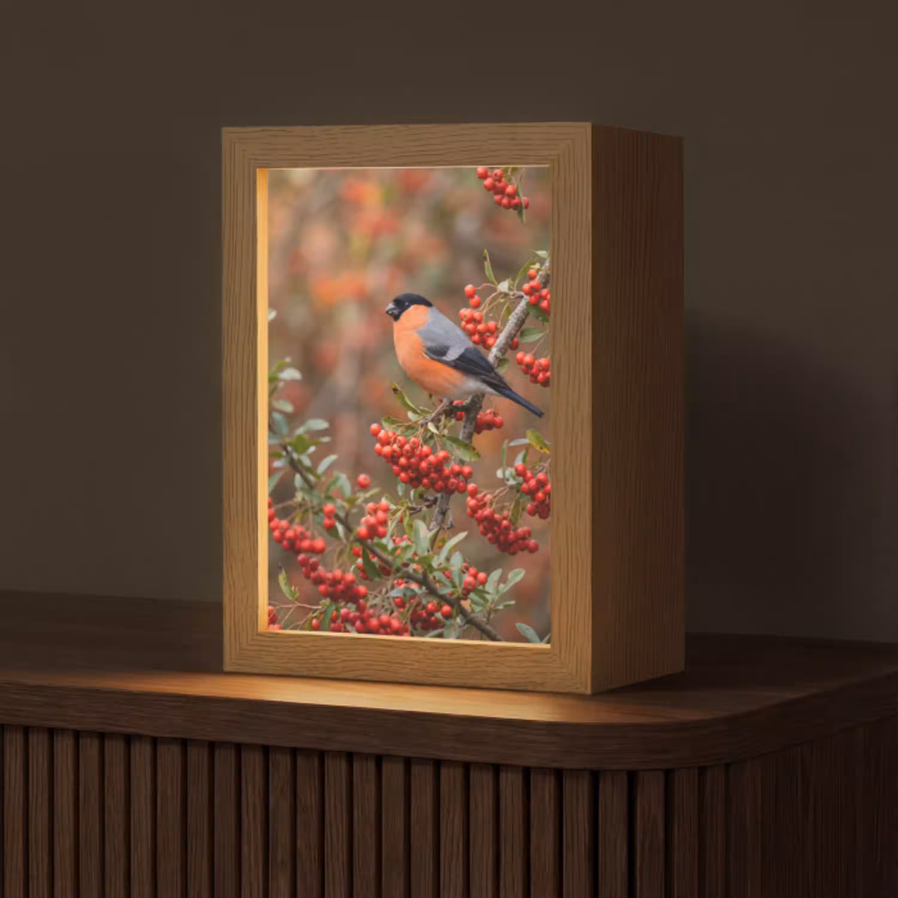 Goudvink - Bessen - Herfst - Natuur - Kleurrijk Light Box met kabel (Tafellamp) klein -z3d_website