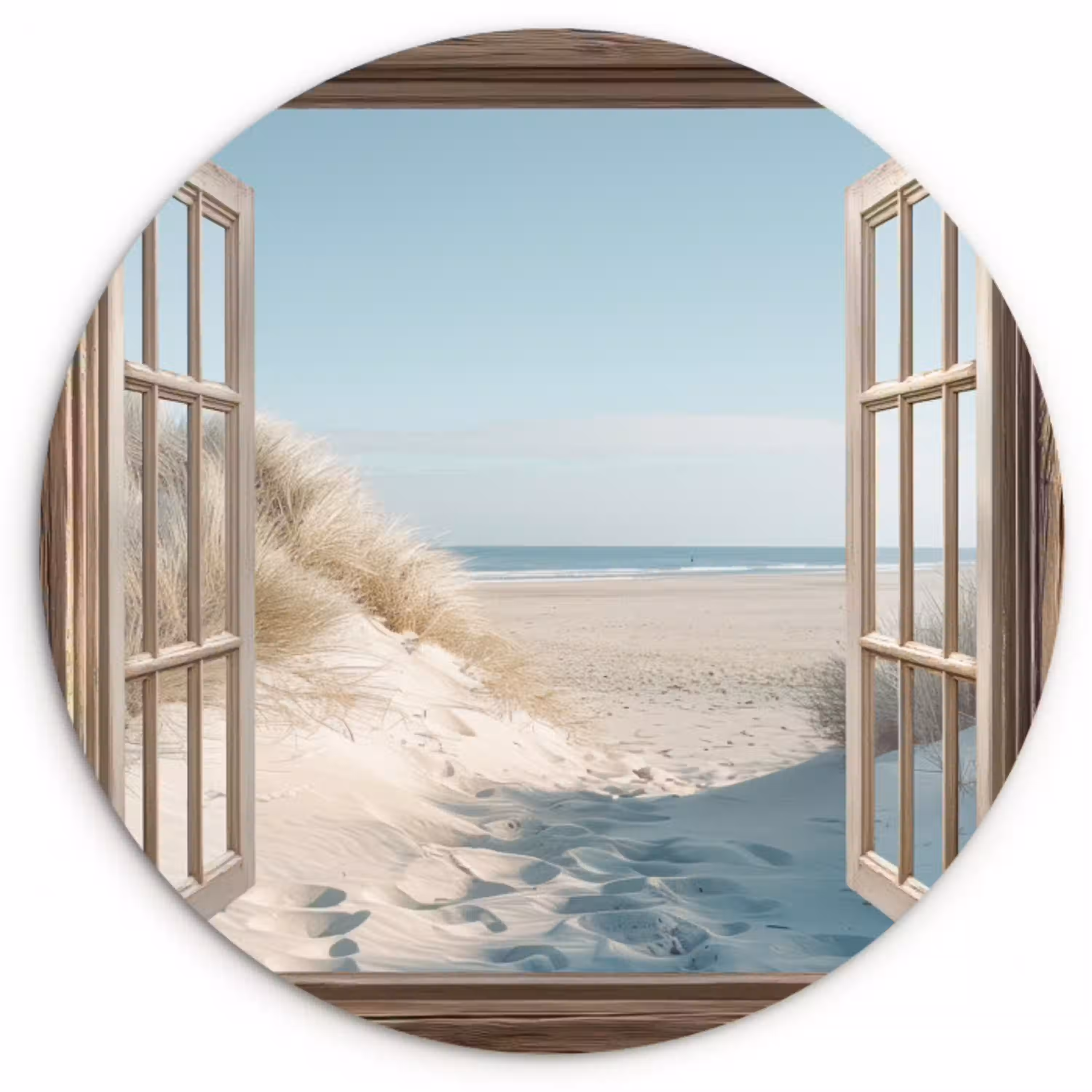 Doorkijk - Helmgras - Duinen - Zee - Landschap Wandcirkel kunststof plaat 5mm dik klein -3d