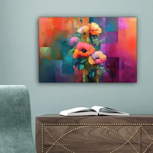 Geometrische kleurvlaken - Modern - Fantasiebloemen canvas 2cm klein -sfeer4