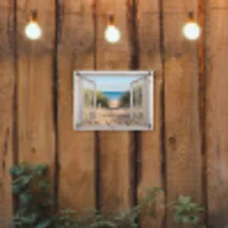 Doorkijk - Strand - Zee - Duinen - Zand - Water - Helmgras tuinposter los doek klein -sfeer1