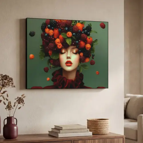 Vrouw - Aardbeien - Frambozen - Bramen - Bessen Textielframe zwart klein -sfeer3