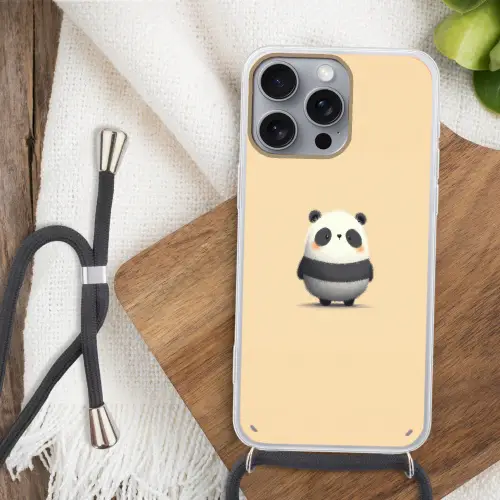 Panda - Beige - Minimalistisch Hoesje iPhone 16 Pro Max met koord klein -sfeer4