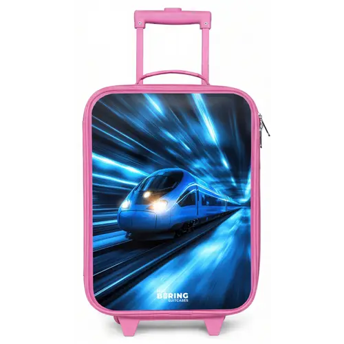 Supersnelle trein in neonblauwe tunnel Kinderkoffer - Roze klein -zz3dotto
