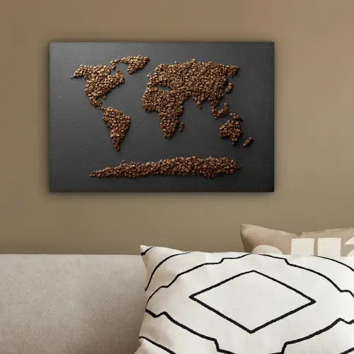 Wereldkaart - Koffie - Grijs canvas 2cm klein -sfeer3