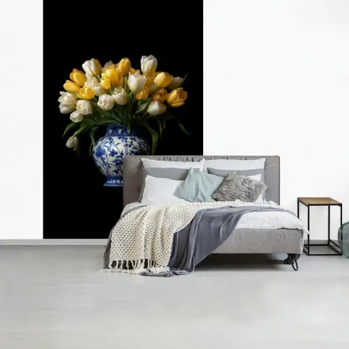 Geel - Tulpen - Vaas - Bloemen fotobehang vinyl groot -slaapkamer