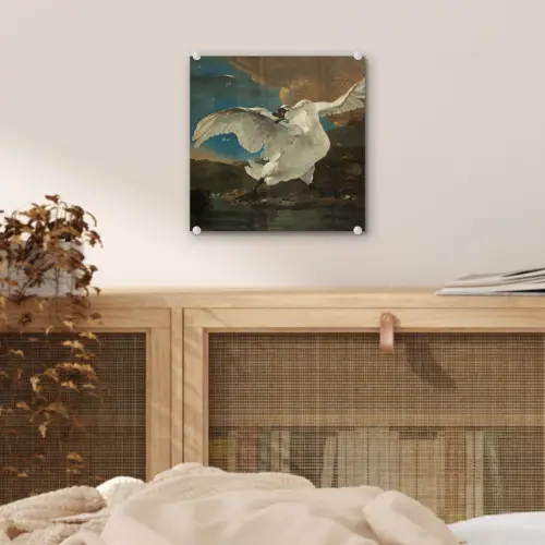 De bedreigde zwaan - Schilderij van Jan Asselijn plexiglas 5mm klein -sfeer4