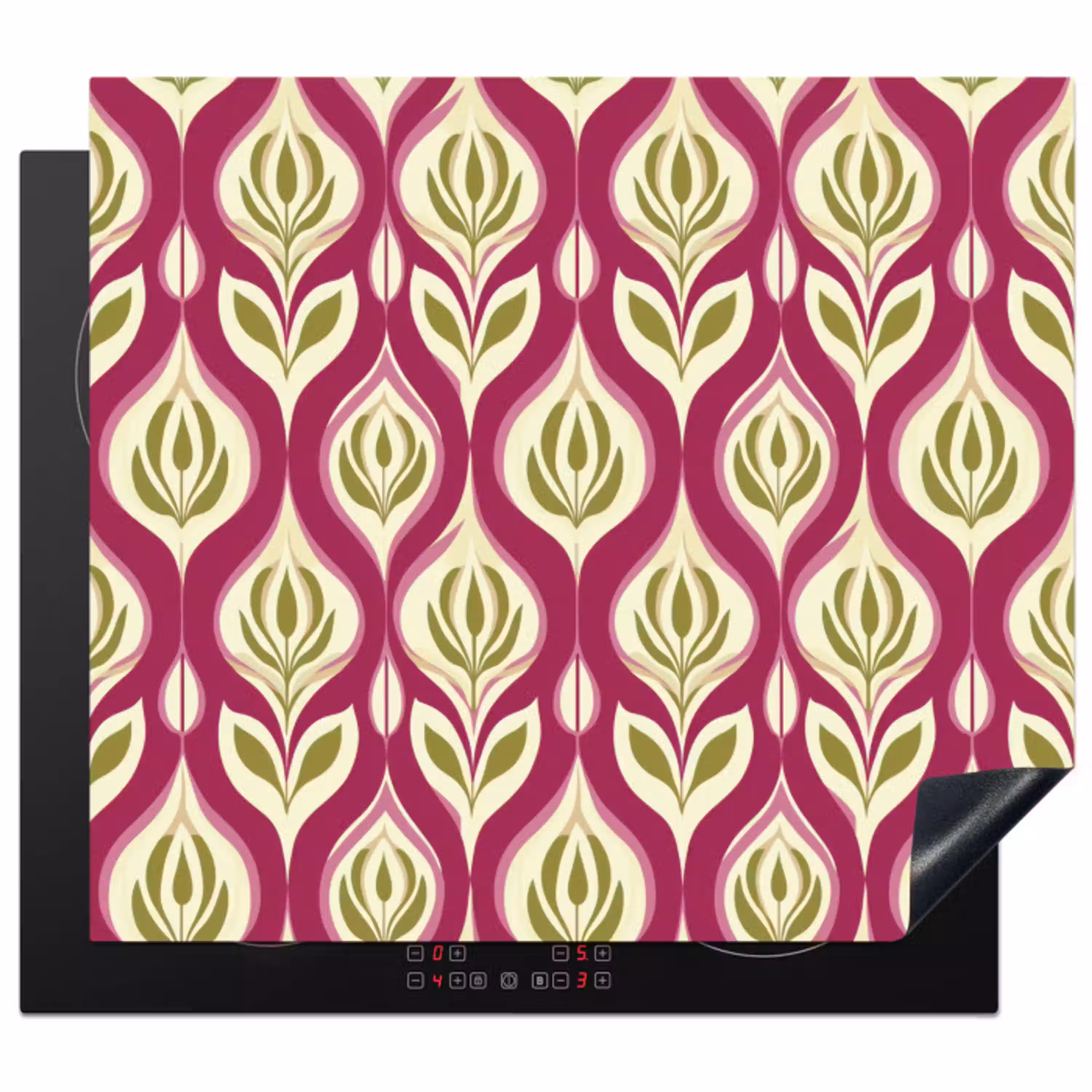 Retro - Floraal - Paars Inductie beschermer vinyl 3mm middel 274 -3d