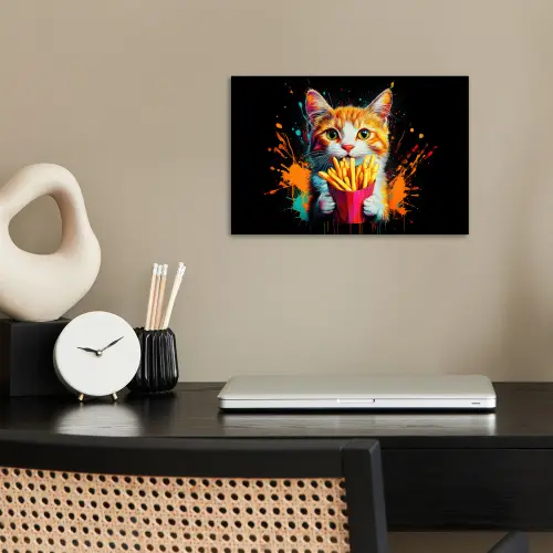 Kat - Eten - Patat - Graffiti - Abstract poster papier klein -sfeer1