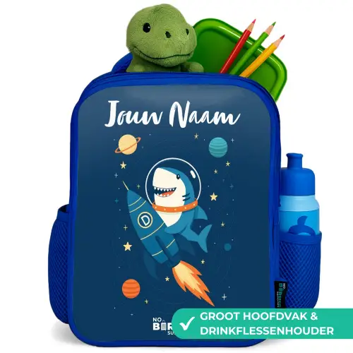 Dier - Ruimte - Planeet - Raket Kinderrugzak - Blauw middel -inhoud_NL