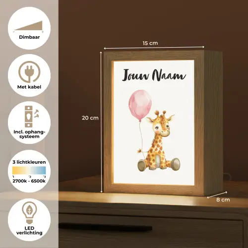 Giraf - Baby - Dieren - Roze ballon Light Box met kabel (Kinderlampje) klein -USP_NL