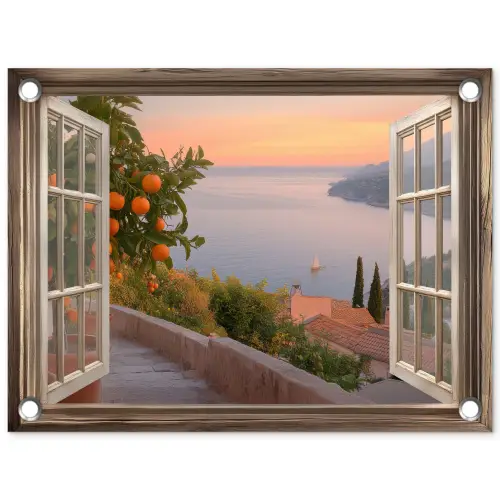 Doorkijk - Uitzicht - Meer - Landschap tuinposter los doek klein -3d