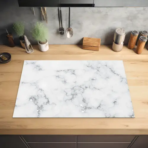 Zilveren Scherven in Wintermarmer Inductie beschermer vinyl 3mm klein -sfeer5