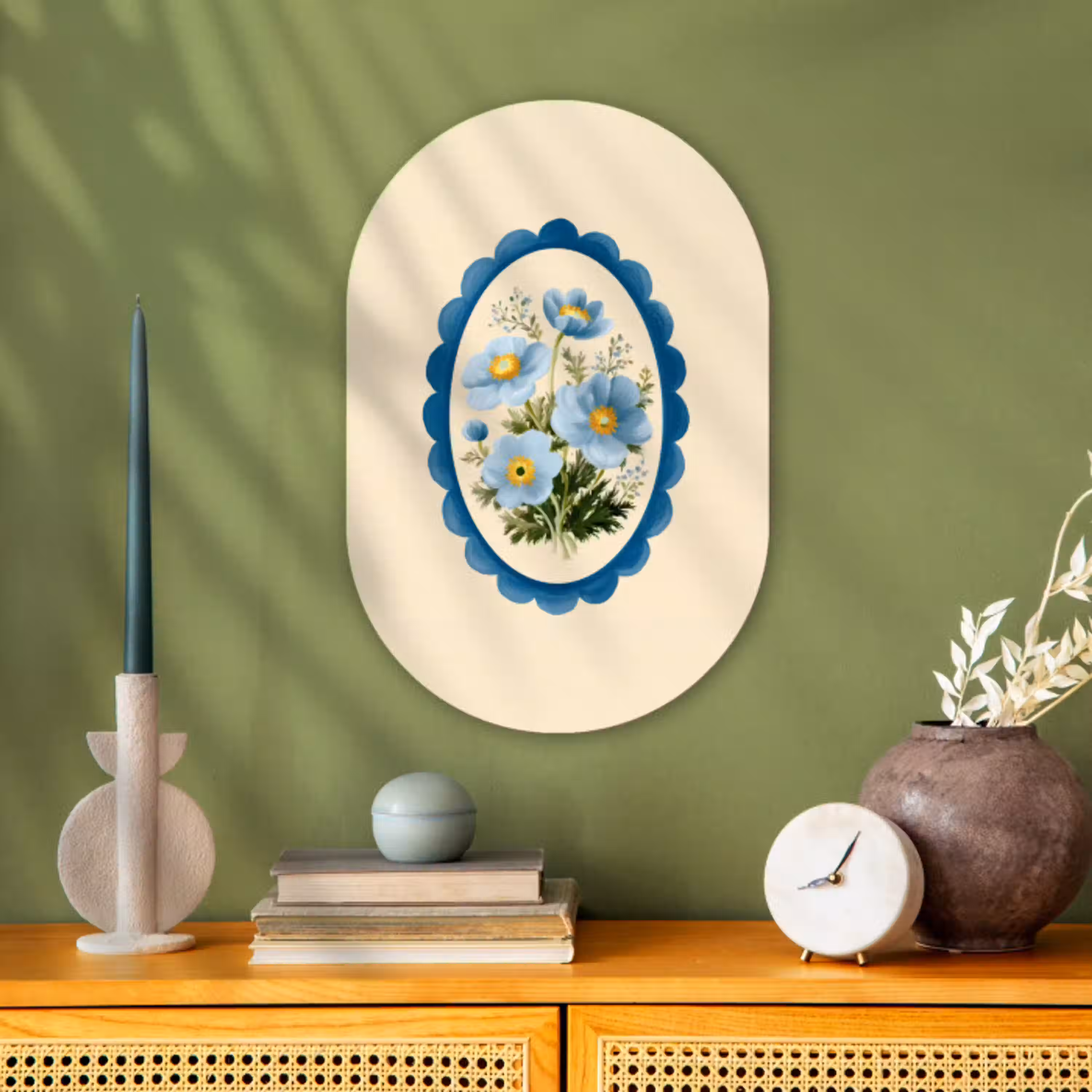 Lijst - Bloemen - Lichtblauw - Illustratie Wandcirkel Ovaal Forex klein -sfeer2