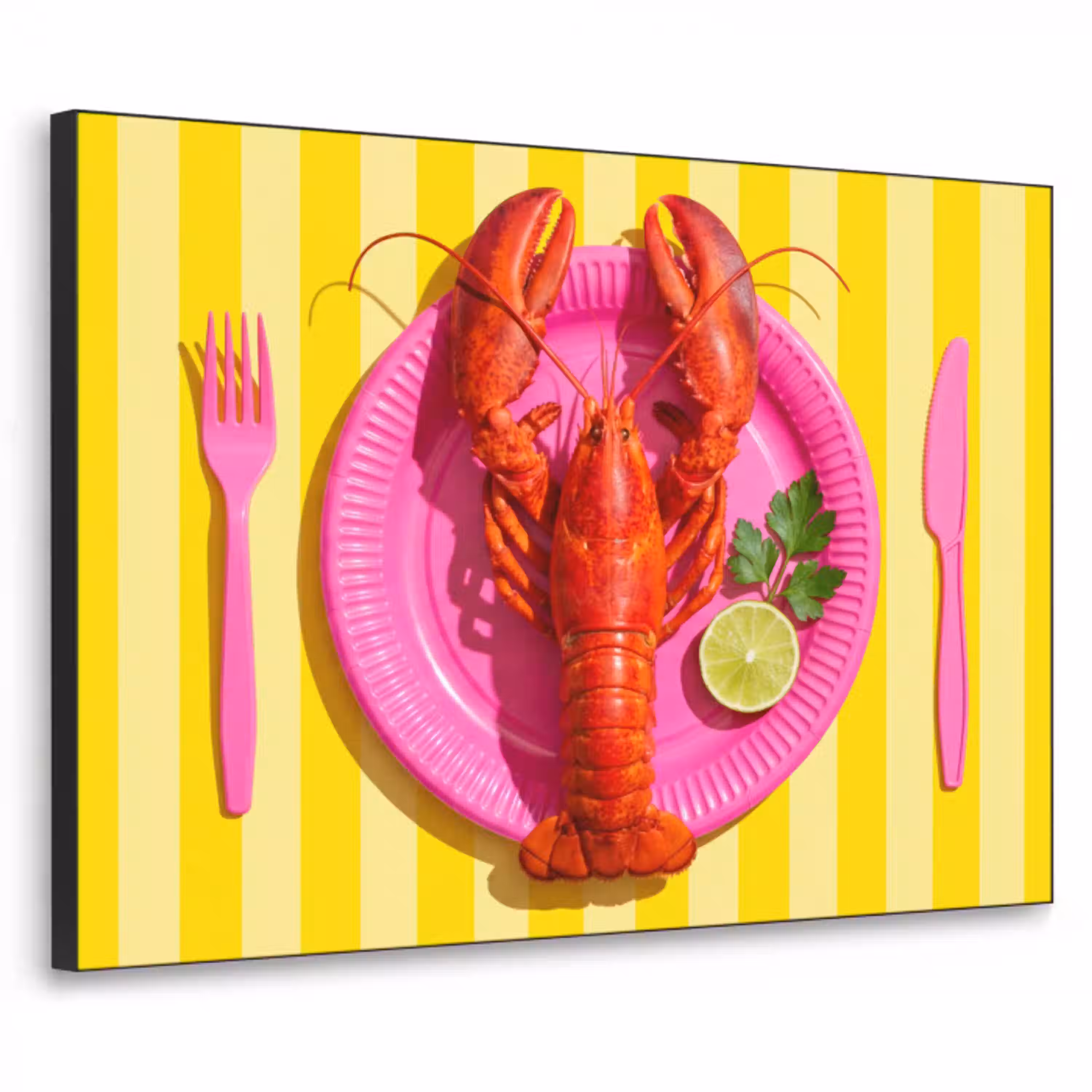 Eten - Roze - Geel - Modern - Culinaire Textielframe zwart klein -3d