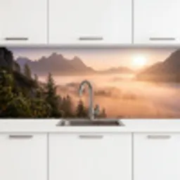 Zonlicht - Mist - Bergen - Bomen keuken achterwand 2 middel -3d