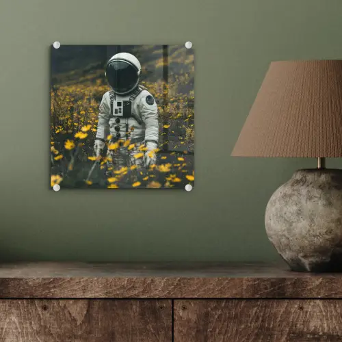 Astronaut - Bloemen - Veld - Geel plexiglas 5mm klein -sfeer3