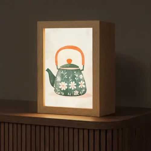 Theepot - Groen - Bloemen - Oranje Light Box met kabel (Tafellamp) klein -z3d_website