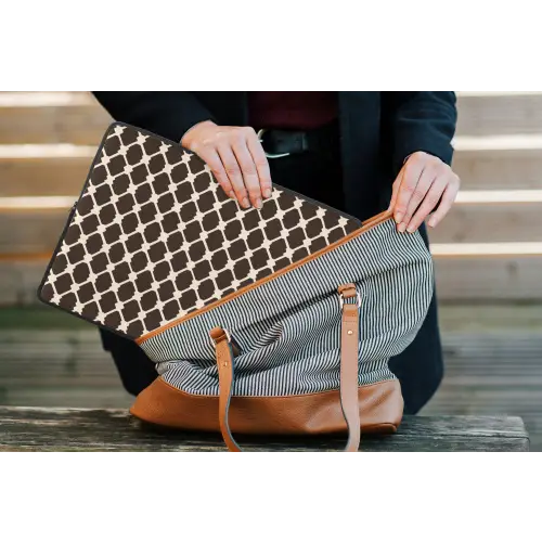 Bruin - Ruitpatroon - Geometrisch laptophoes neopreen klein 279 -tas