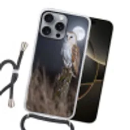 Kerkuil - Maan - Nacht Hoesje iPhone 16 Pro Max met koord klein -sfeer1