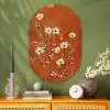 Bloemen - Wit - Subtiel - Roestkleur Wandcirkel Ovaal Glas middel -sfeer2