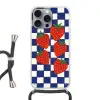 Geblokt - Blauw - Aardbeien Hoesje iPhone 16 Pro Max met koord klein -3d