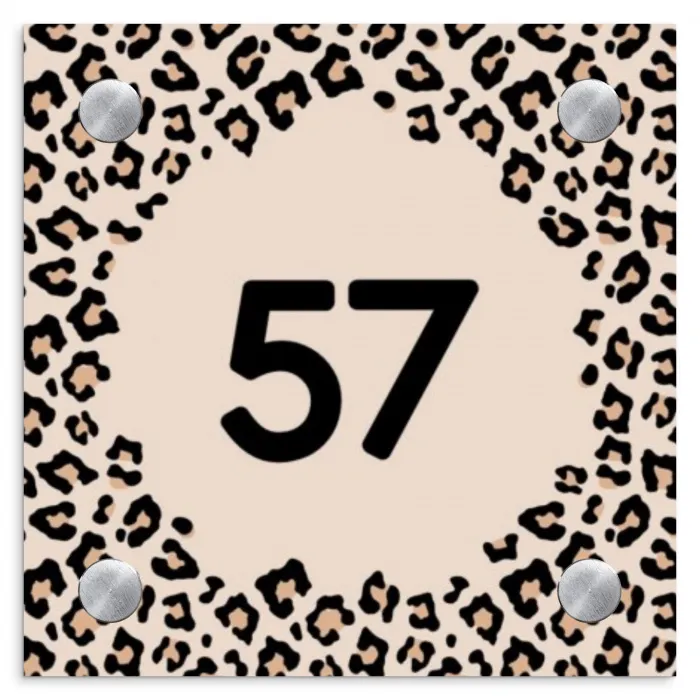 Beige luipaardprint - Traditioneel Naambord Vierkant klein -3d