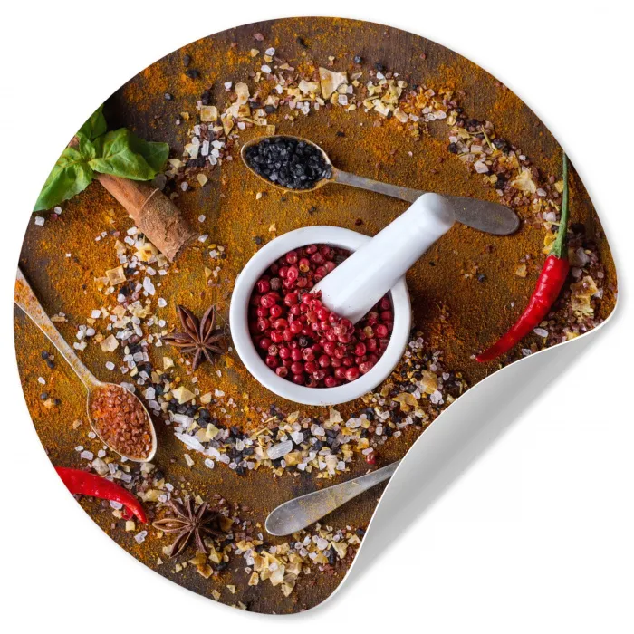 Vijzel - Kruiden - Lepels - Specerijen - Bruin - Peper Wandcirkel behangsticker klein -3d