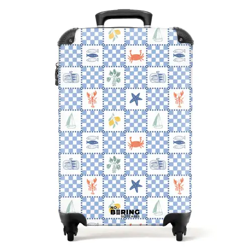 Vierkant zomer print blauw NBS - Handbagage koffer - Kinderen Unisex middel -productfoto_recht