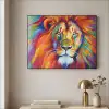 Leeuw - Dieren - Olieverf - Regenboog Textielframe zwart klein -sfeer2