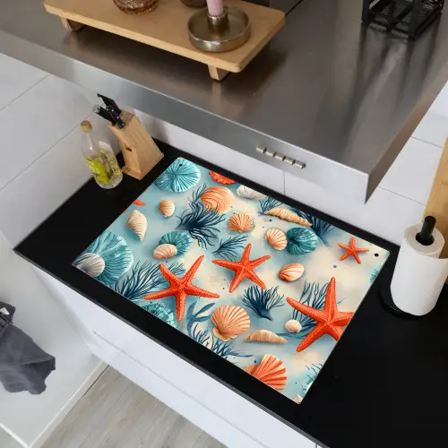 Zeesterren - Schelpen - Illustratie - Zand Inductie beschemer met haakjes klein -sfeer1