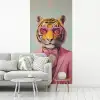Tijger - Strik - Jasje - Roze fotobehang vinyl groot -woonkamer