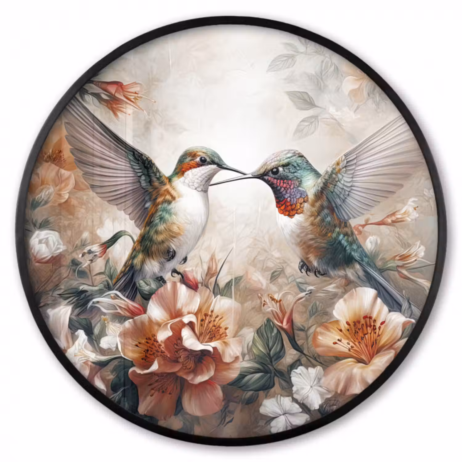 Poster im rahmen rund - Kolibri - Vögel - Blumen - Natur