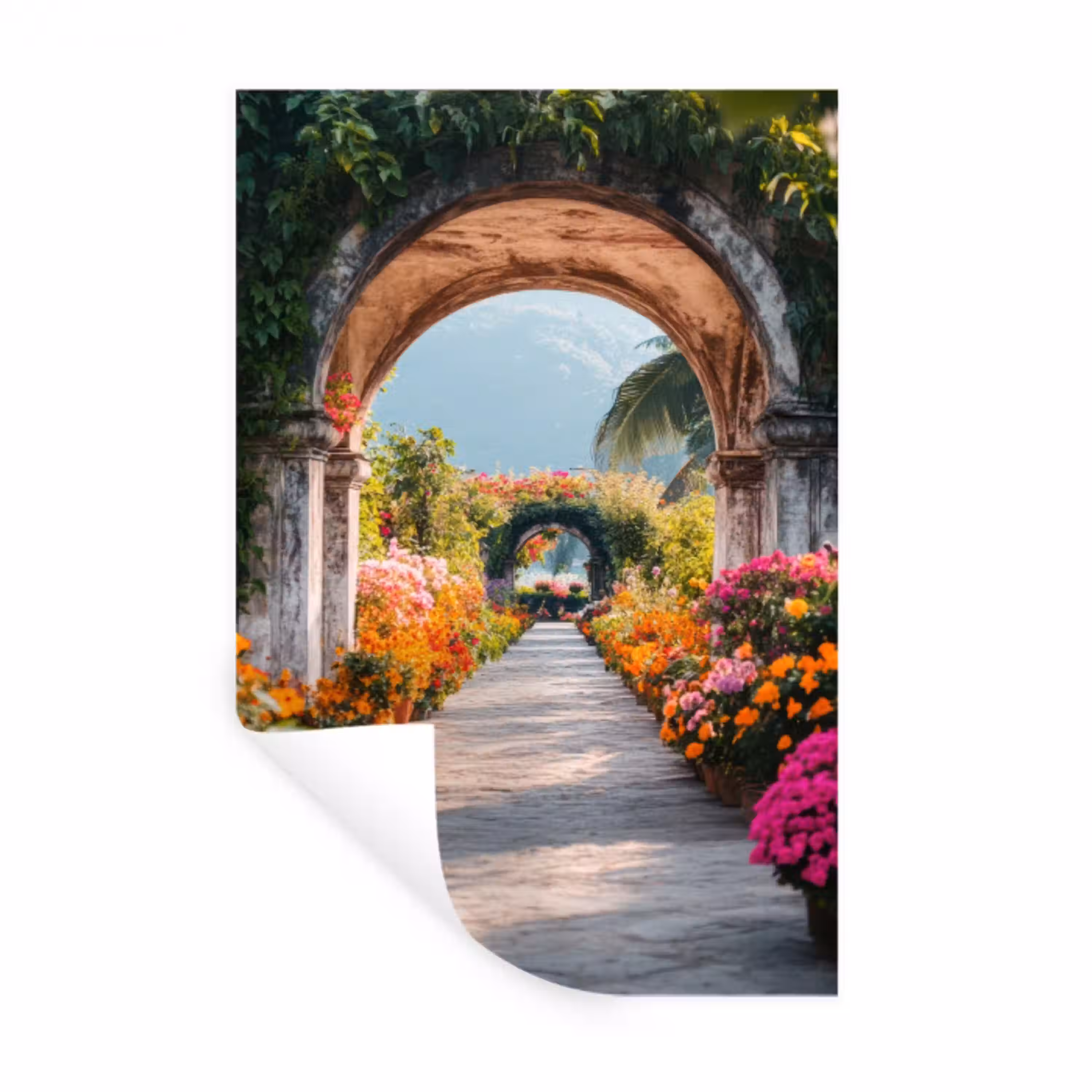 Doorkijk - Bloemen - Tropisch - Kleurrijk Muursticker klein -3d