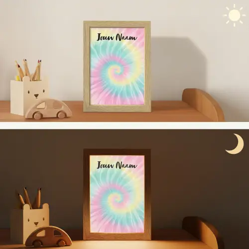 Tie Dye - Pasteltinten - Roze Light Box met kabel (Kinderlampje) klein -sfeer3_kind